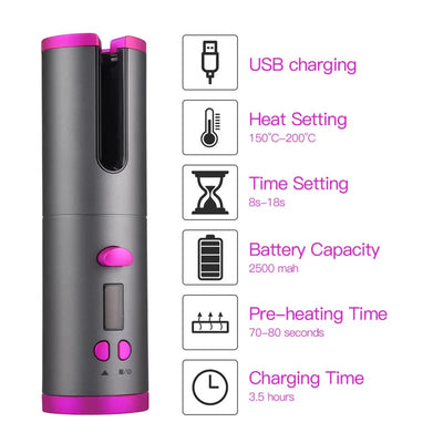 Hair Curler USB Rechargeable Cordless